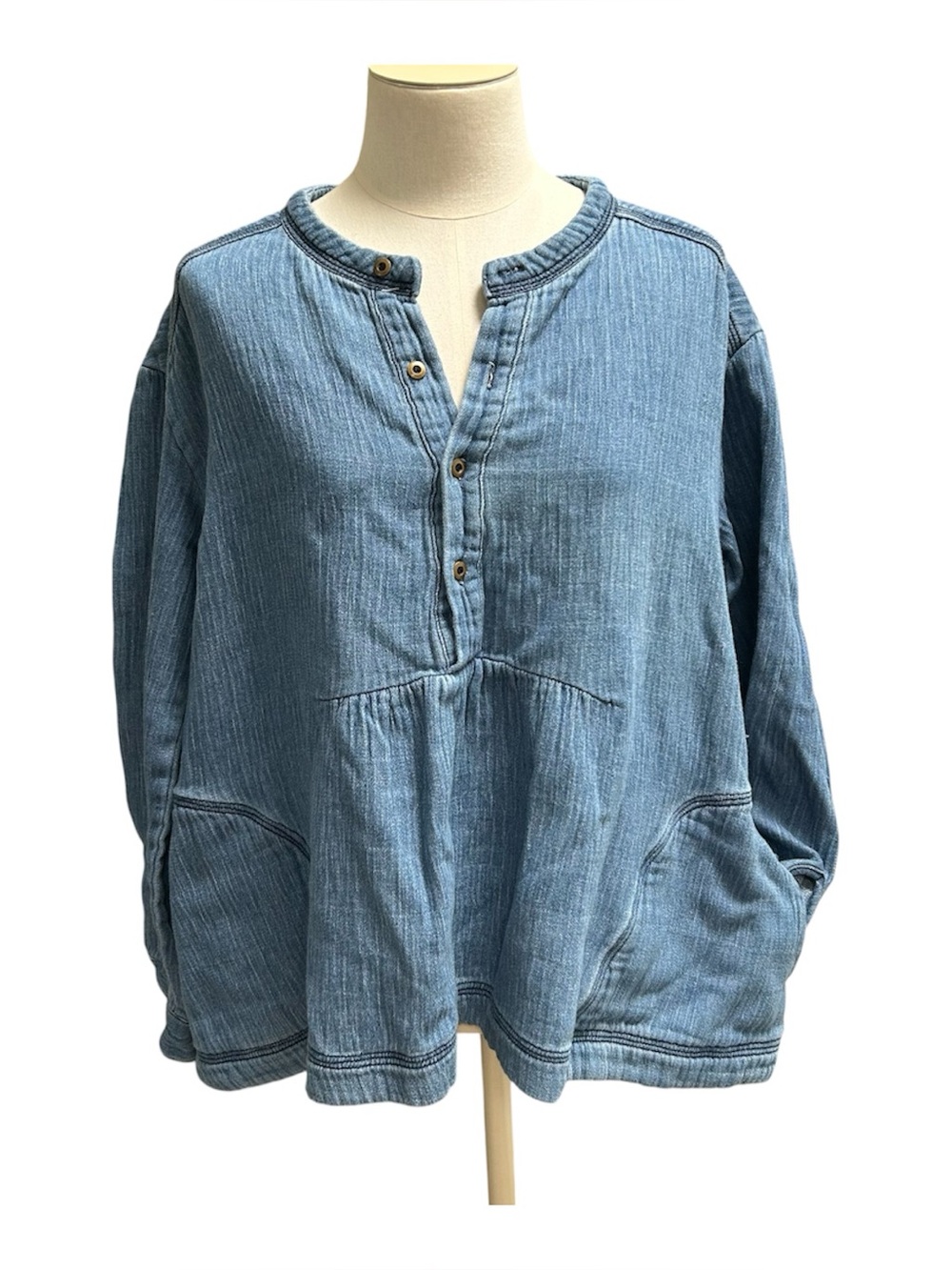 Babydoll Shirt Top Womens XS Oversized Blue
